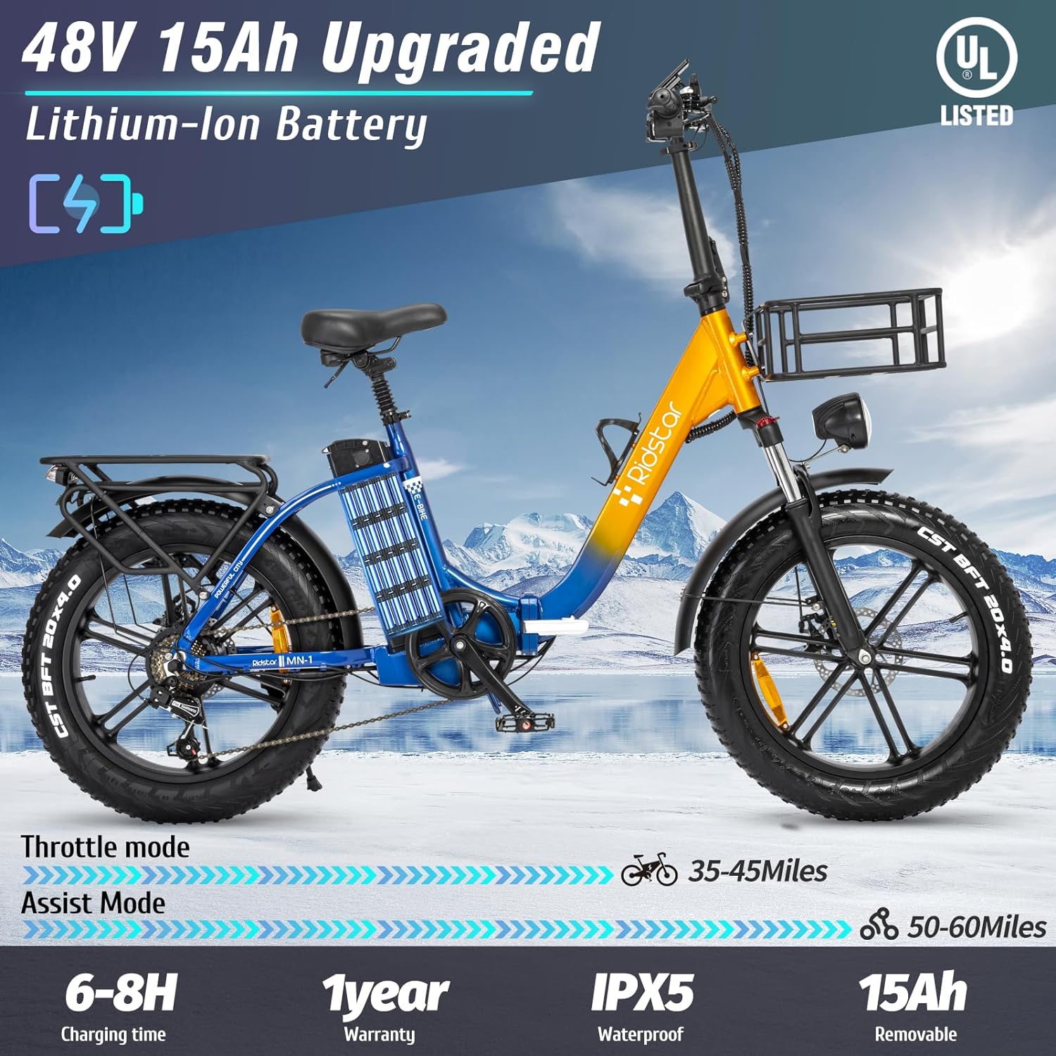 Ridstarยฎ MN20 1000W Fat Tire Folding Electric Bikes