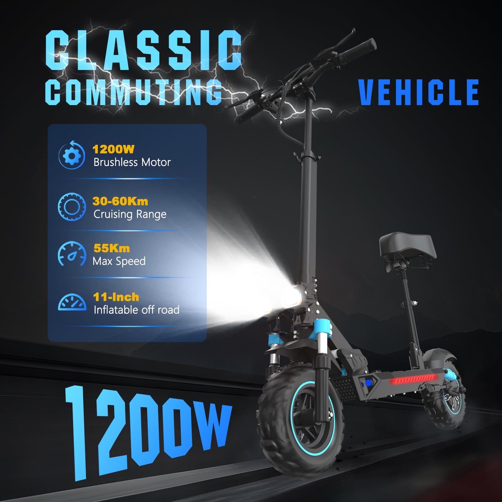 Ridstar® LIT-S6PRO 1200W Adult electric scooter