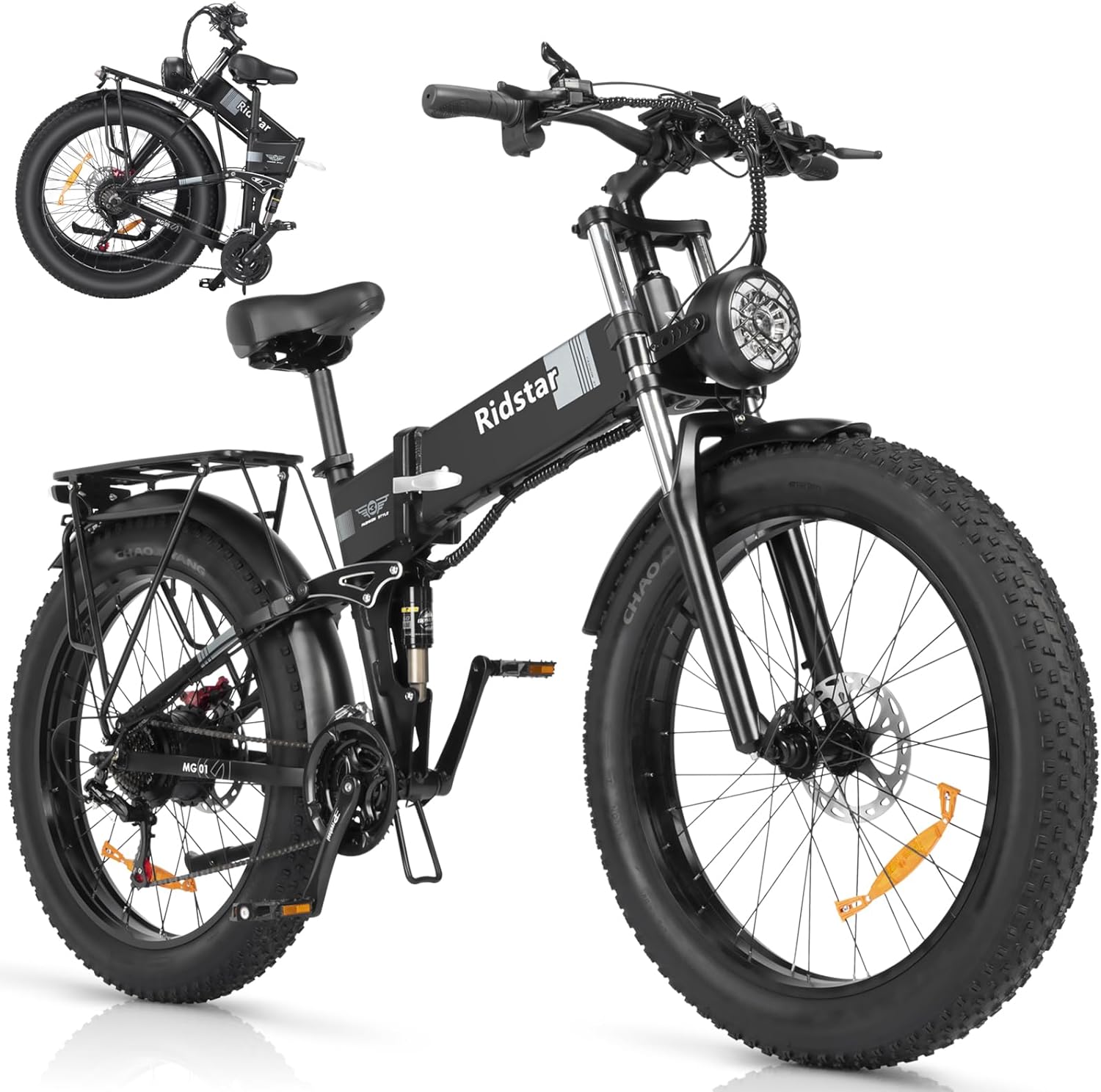 Ridstar 26Inch 2000W Folding Fat Tire Mountain Electric Bike-1